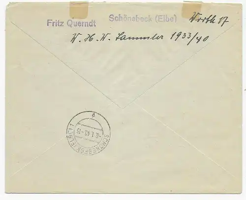 Einschreiben Bromberg, Eilboten WHW Briefmarken 1940 nach Schönebeck