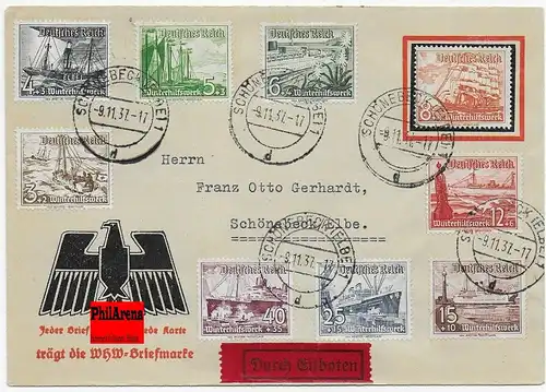 Eilboten WHW Briefmarken 1937 nach Schönebeck