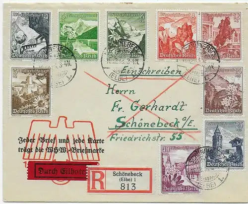 Eilboten Einschreiben WHW Briefmarken 1938 nach Schönebeck