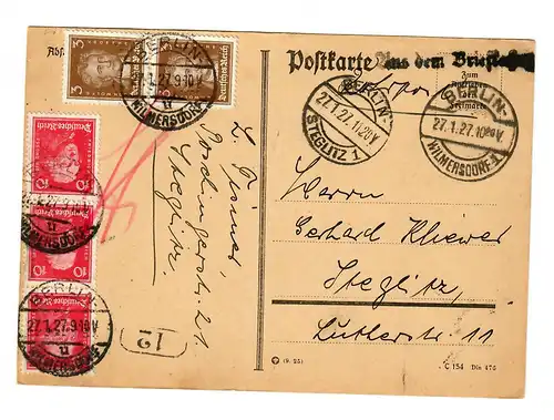 Postkarte Berlin 1927 nach Steglitz - Aus dem Briefkasten