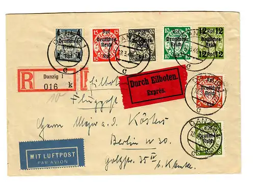 Einschreiben Danzig, Eilboten, Luftpost 1940 nach Berlin