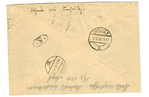 Einschreiben Danzig, Eilboten, Luftpost 1940 nach Berlin