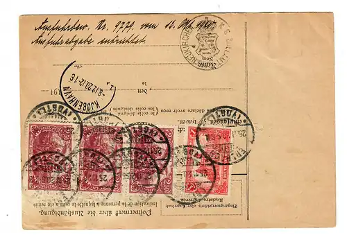 Wertpaket Erlbach/Vogtland nach Kopenhagen über Hamburg, 1920