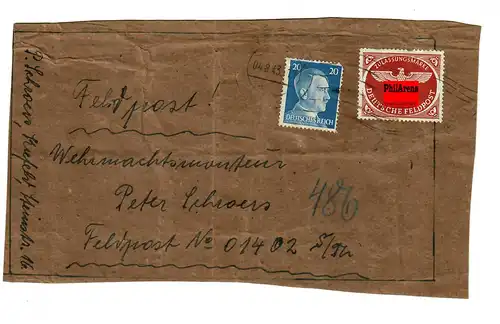 Paketausschnitt an Feldpostnummer 01402, 1943