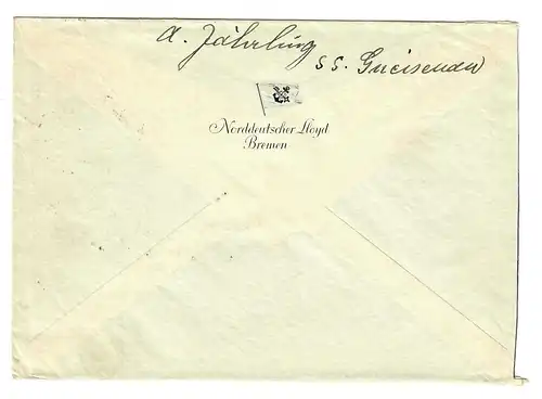 Brief PAQUEBOT, Deutsche Schiffspost Bremen-Ostafrika, SS Gneisenau 1939