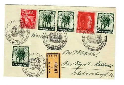 Einschreiben Wien, Sonderstempel Braunau zum Geburtstag 1938