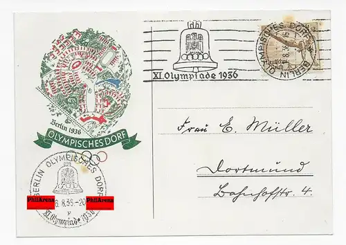 Postkarte Olympiade 1936, Sonderstempel Olympisches Dorf