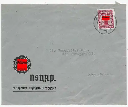 Brief NSDAP Kreisgericht Kitzingen-Gerolzhofen, 1939 Rückseitig Parole der Woche