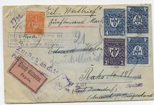 Eilboten München nach Österreich 1922, Reichfinanzverwaltung Prüfung: UNZULÄSSIG