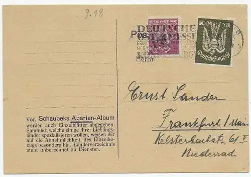 Postkarte Schaubeck  1923 Leipzig nach Frankfurt