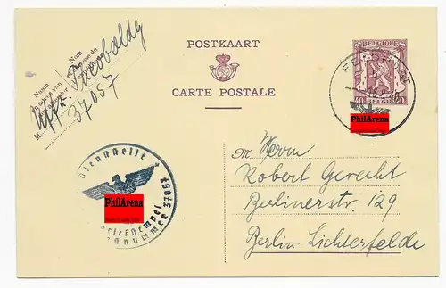 Feldpost Nr. 37057, Belgien 1940 nach Berlin, rückseitig blanko