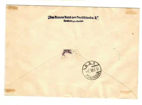 Einschreiben München Riem, Das Braune Band 1936, Absender Reichsorganisation