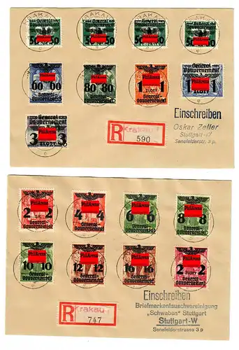 GG: MiNr. 14-39 kpl. auf 3 Einschreibebriefe Krakau 1940