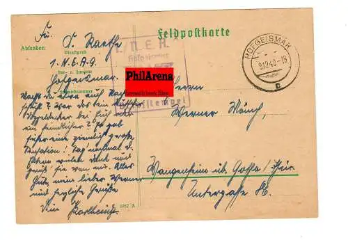 Feldpostkarte Hofgeismar 1940 nach Gotha, Firma N.E.A.G.