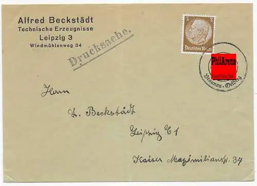 Brief Drucksache Leipzig, entwertet Braunau-Oelberg. Seltener Stempel