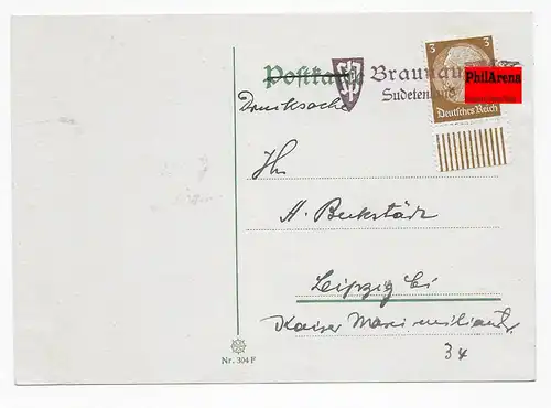 Postkarte Drucksache Braunau/Sudetenland nach Leipzig