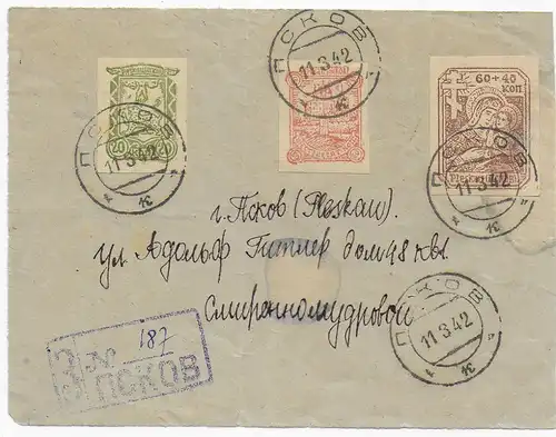 Pleskau: Briefvorderseite Einschrieben 1942