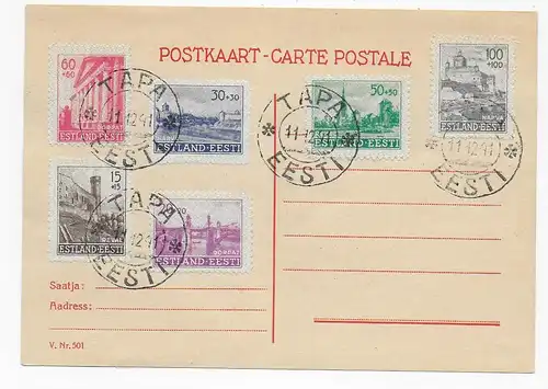 Postkarte Estland: Tapa 1941, MiNr. 4-9