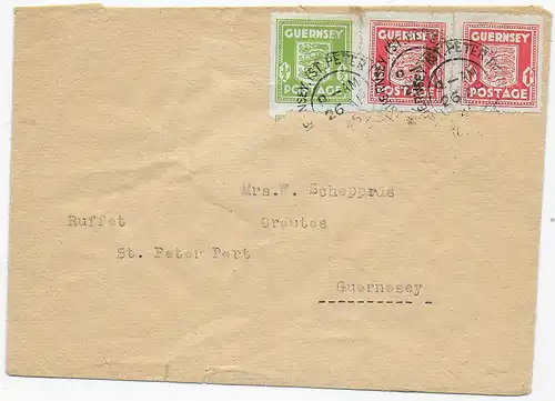 Brief von Guernsey, 1945, Stempel St. Peter Port