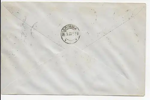 Einschreiben Flensburg MiNr. 1-14 nach Grimma/Sachsen, 1920