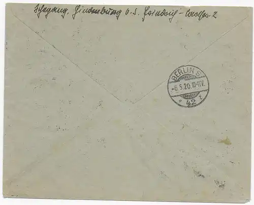 Einschreiben Hindenburg Oberschlesien nach Berlin, 1920, MiNr. 1-9