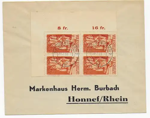 Eckrand-Vierblock: MiNr. 200, MeF, 1935