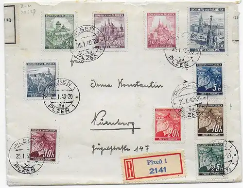 Einschreiben Pilsen 1940 nach Nürnberg, zollamtlich geöffnet