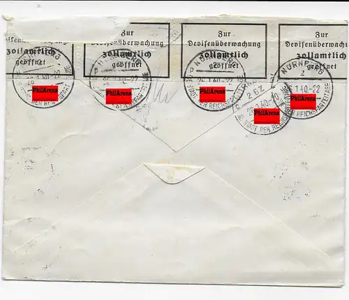 Einschreiben Pilsen 1940 nach Nürnberg, zollamtlich geöffnet