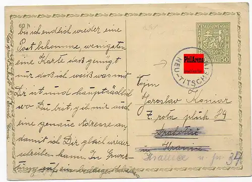 Ganzsache mit Stempel Neu-Titschein 1938