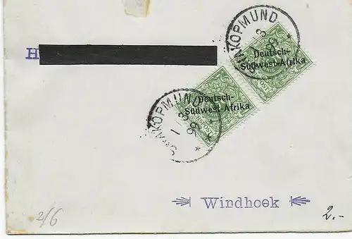 Brief Swakopmund 1899 nach Windhoek, MeF