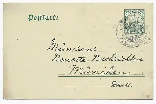 Ganzsache 1911 Karible nach München