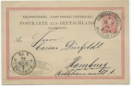 Constantinopel, 1884 nach Hamburg, MiNr. VP8