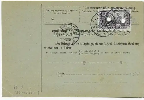 Paketkarte Chemnitz 1906 nach Philadelphia/USA, über Bremen, MiNr. 80B