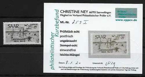 Saar: MiNr. 259 I, geprüft, postfrisch, **