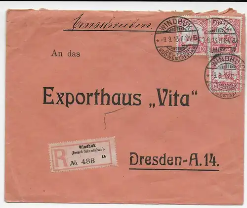Einschreiben Windhuk 1913 nach Dresden