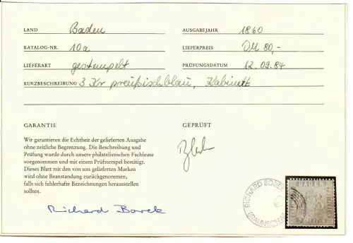 Baden MiNr. 10a, gestempelt