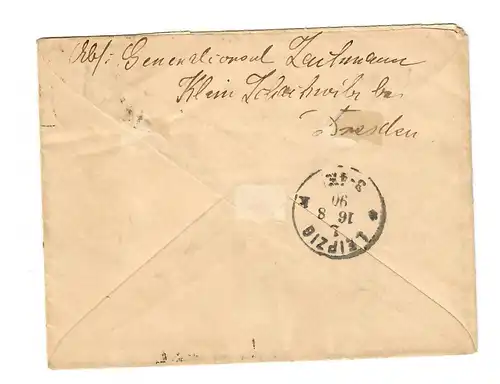 Brief 1890 aus Klein Zschmachwitz nach Leipzig, Eilboten, Ausgabenmix