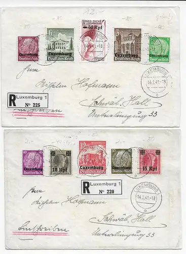 8 Briefe, Einschreiben Luxemburg, 1941 mit MiNr. 1-41 nach Schwäbisch Hall