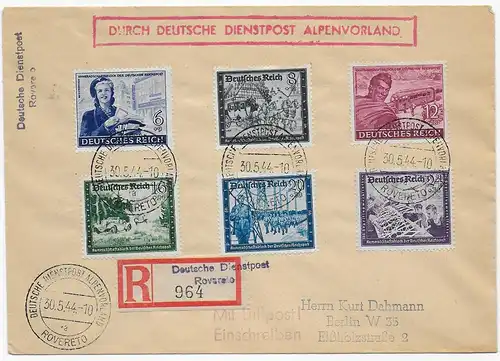Einschreiben Roverto, Alpenvorland, 1944 nach Berlin