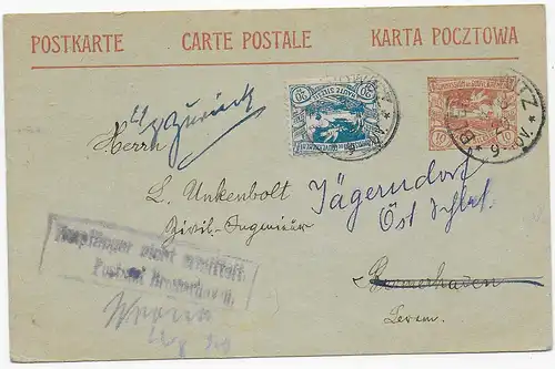 Postkarte Bleischwitz, 1920 nach Bremerhaven, Empänger nicht zu ermitteln