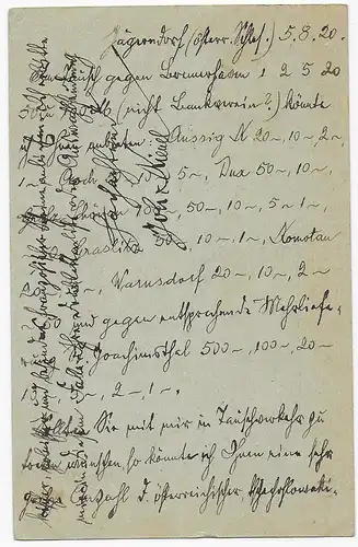 Postkarte Bleischwitz, 1920 nach Bremerhaven, Empänger nicht zu ermitteln