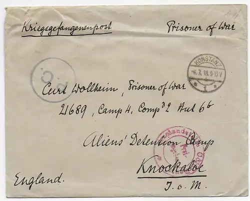 PoW: 1918 Konstanz an Knockalve Aliens Detention Camp, Isle of Man