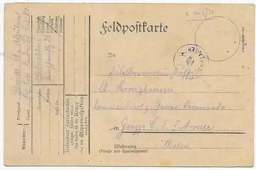 Hadersleben heute Dänemark, 1916, Feldpostkarte an Gruppe der I. Armee im Westen