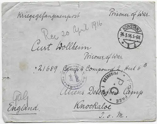PoW: 1916 Konstanz an Knockalve Aliens Detention Camp, Isle of Man