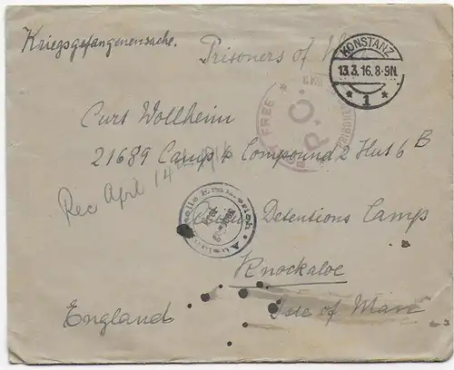 Kgf, PoW: 1916 Konstanz an Alien Detentions Camp Knockaloe, Isle of Man