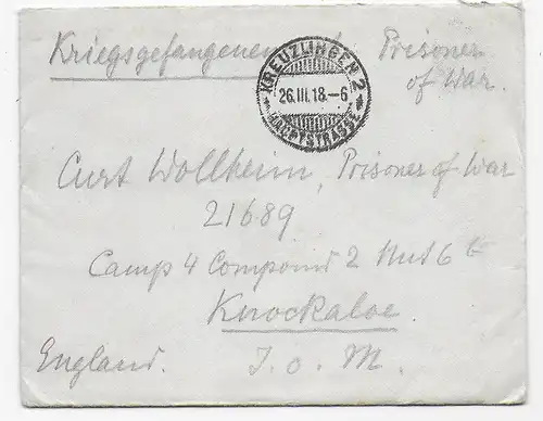 Kgf, PoW: Kreuzlingen 1918 an Alien Detentions Camp Knockaloe, Isle of Man