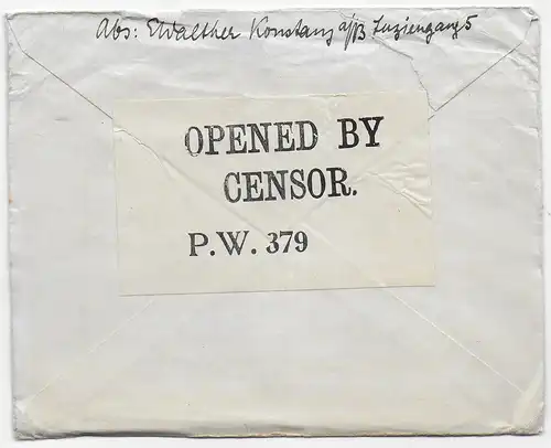 Kgf: 30.4.17 Konstanz an Alien Detentions Camp Knockaloe, Isle of Man, Zensur