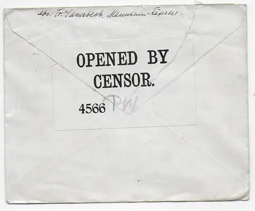 Kgf: 1917 Mannheim an Alien Detentions Camp Knockaloe, Isle of Man, Zensur