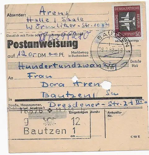 Postanweisung Bautzen 1959