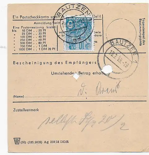 Postanweisung Bautzen 1959